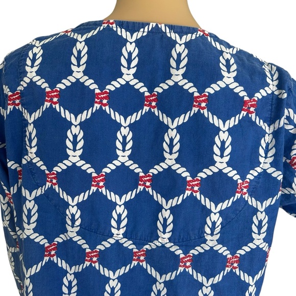 Barbara Gerwit Blue Rope Print Cotton Tunic Top Patriotic Nautical L - Picture 9 of 11